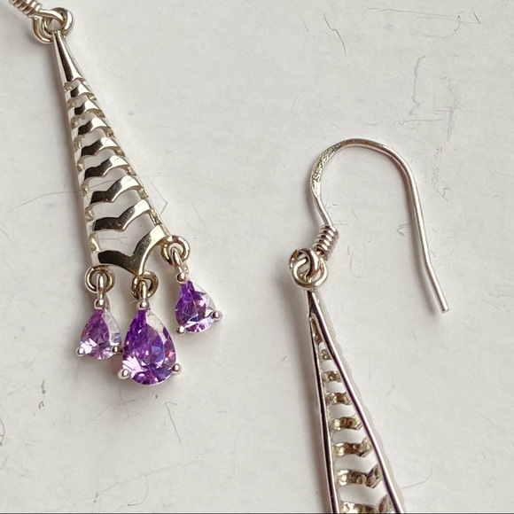 Amethyst teardrop earrings+925 silver shell studs - Picture 3 of 7